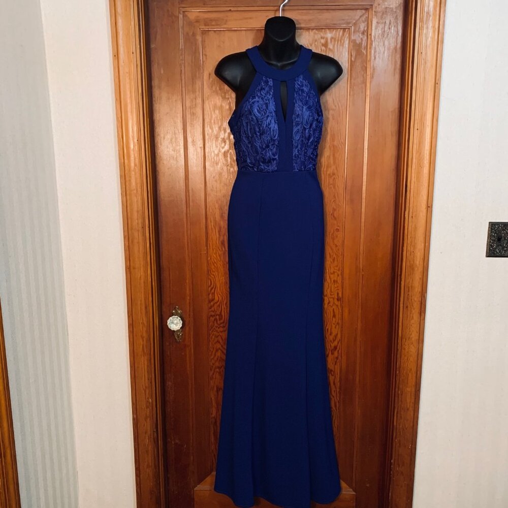 Miss Kim Formal Blue Dress with Halter Like Top and Trumpet Skirt Size S (0/2)